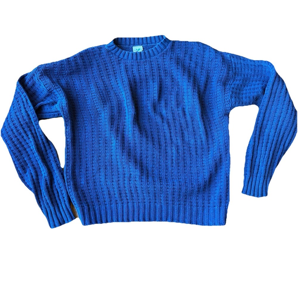 Blue Fisherman Sweater Size Small Vintage Made In Cape Cod Preppy Coastal Cotton